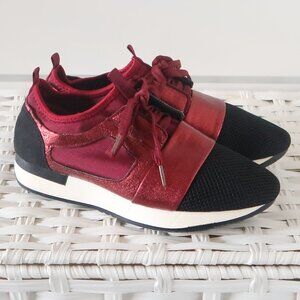 MOCA Black Burgundy Metallic Platform Sneakers Fashion Lace Up Sporty Shoes 8